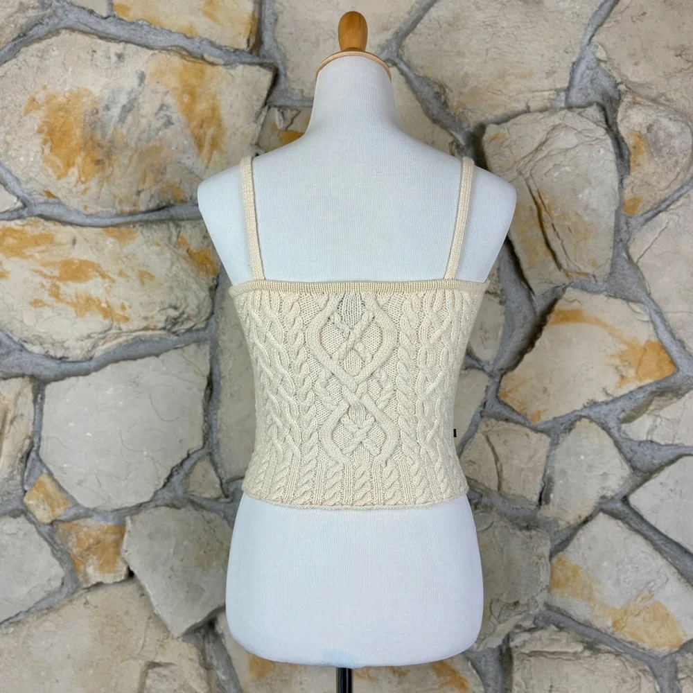 Ralph Lauren Vintage Cropped Wool Aran Knit Sweater Tank Cream Froth | S - Picture 2 of 4